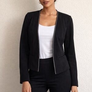Guess Black Open-Front Blazer with Rhinestone Zip Trim